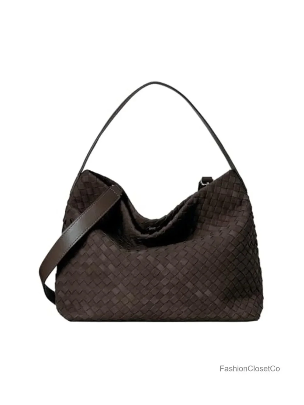 Faux Suede Woven Hobo Bag Slouchy Shoulder Tote Handmade Buckle Closure